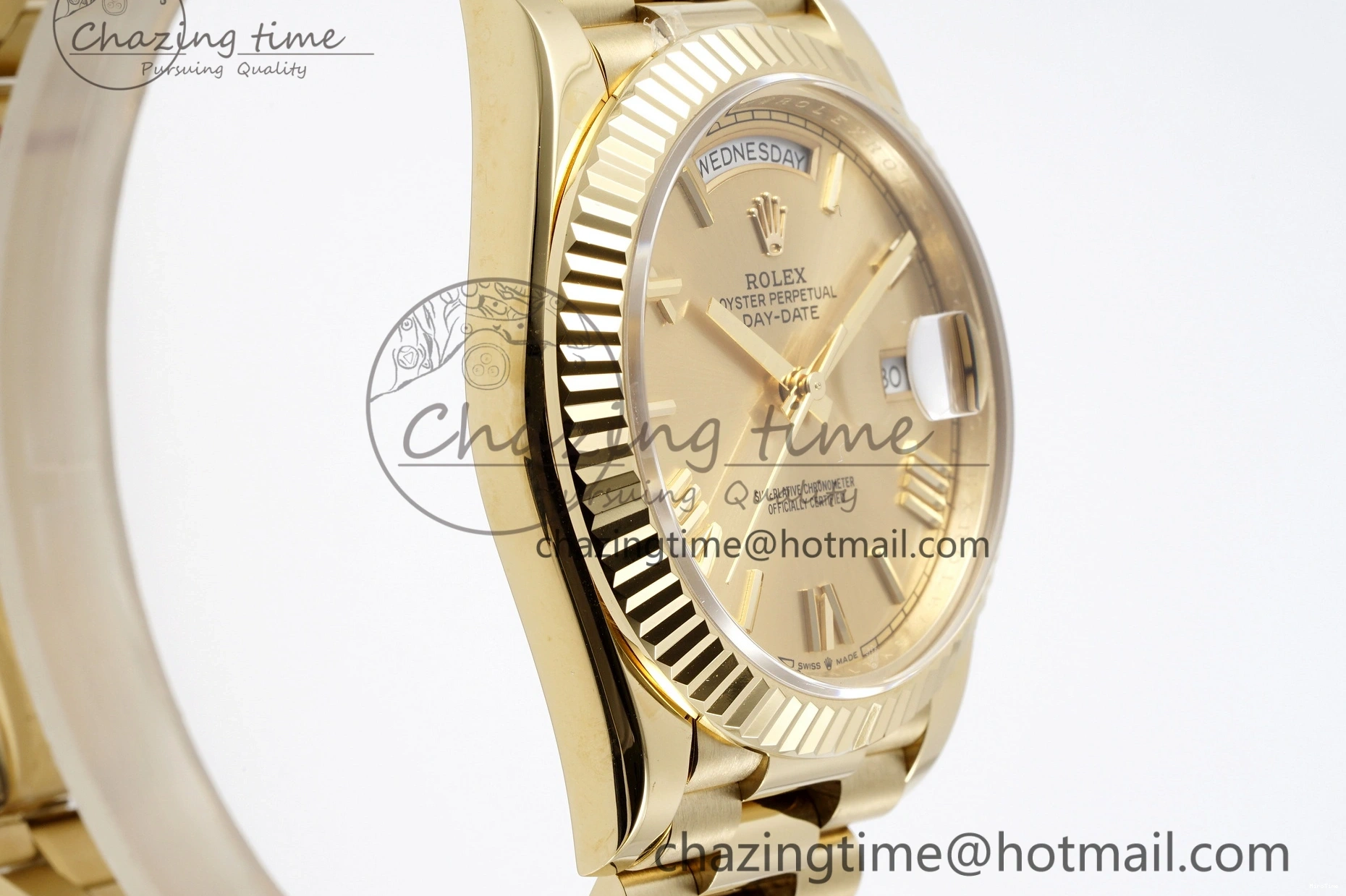 MiroTime 0505 Comfortable DayDate 40 YG JDF Gain Weight 904L Steel YG Dial Roman Markers on President Bracelet A2836 V 1821